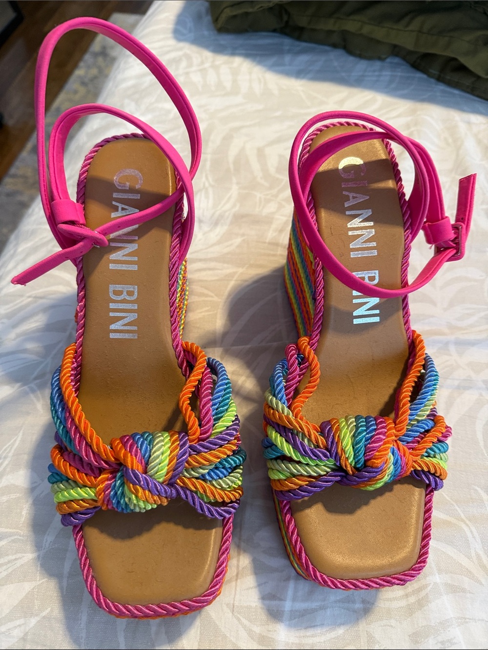 Gianni Bini Hot Pink Multicolor Rope Knot Sandals